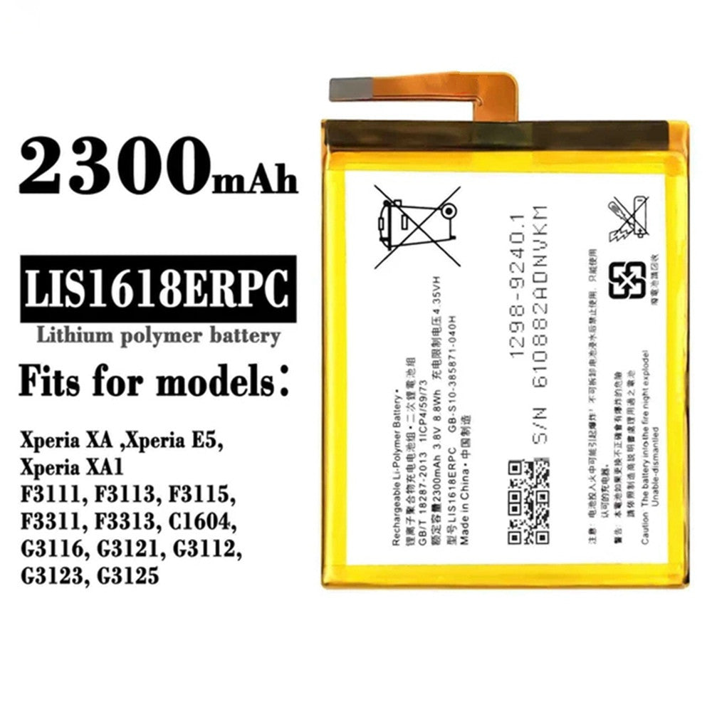 Batterie de remplacement pour Sony Xperia XA / XA1 / E5 (F3111 F3311), LIP1618ERPC Batterie de remplacement pour Sony Xperia XA / XA1 / E5 (F3111 F3311), LIP1618ERPC